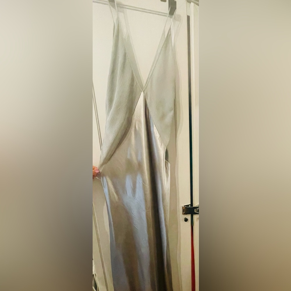 Alberta Ferretti Glossy Satin Maxi Slip Dress size 4 Silver Chrome - Picture 8 of 14